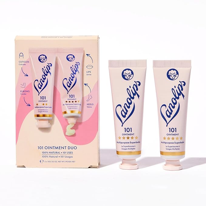 Lanolips 101 Ointment Multi-Balm Duo, Original Superbalm - Contains Pure Lanolin Oil for Smooth, Hydrated, & Healthy Lips - Natural Lip Balm for Dry Lips, Cuticles, & More (2-Pack, 0.52 oz each)