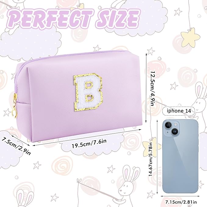 URSKYTOUS Gifts for Girls Initial Makeup Bag Personalized Cosmetic Bag with Zipper Cute Travel Toiletry Bag Waterproof PU Preppy Makeup Pouch Birthday Gift for Teen Girls Women(Purple B)