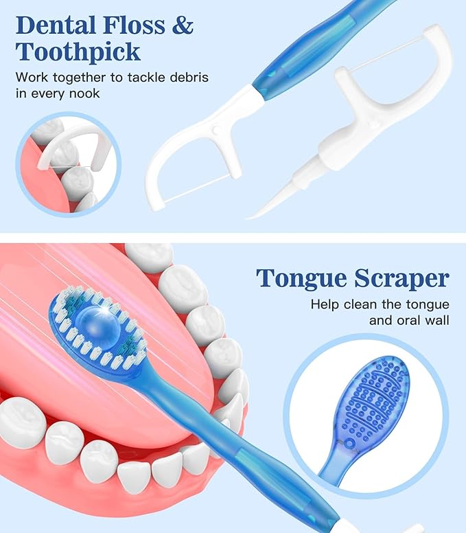 48 Pack 5-in-1 Disposable Toothbrushes with Toothpaste, Floss, Pick & Tongue Scraper, Portable Mini Toothbrush Travel Set for Kids Adults, Individually Wrapped, Work Camping, Mixed Flavor