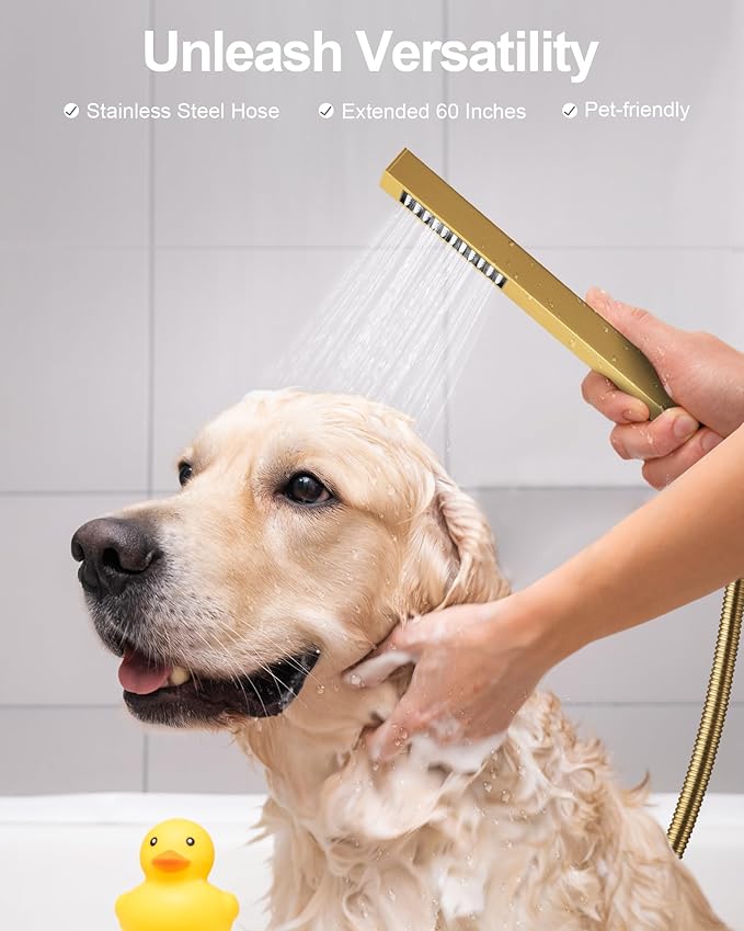 GRANDJOY 10" Shower Faucet Set with Tub Spount, High Pressure Rainfall Shower Head and Handheld Sprayer Combo, Bathroom Tub Shower Faucet Set, Brushed Gold