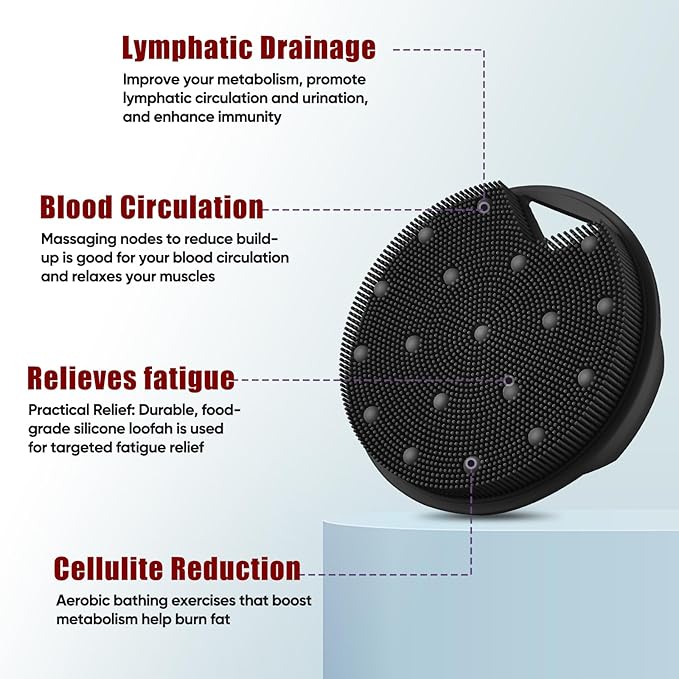 New Upgrade - Silicone Body Scrubber, Anti Zinc Infused - Heavy Nodes, Multifunctional Silicone Loofah for Humid Environment, Shower, Exfoliating, Lymphatic Drainage, Blood Circulation - Black