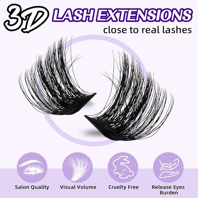 B&Q Fluffy Lash Clusters Kit 200D Mixed Volume Lash Clusters 10-18mm Individual Lashes Kit Salon-style Dramatic Thick eyelash extension 280pcs Suitable for Beginners Makeup at Home(KIT-200D)