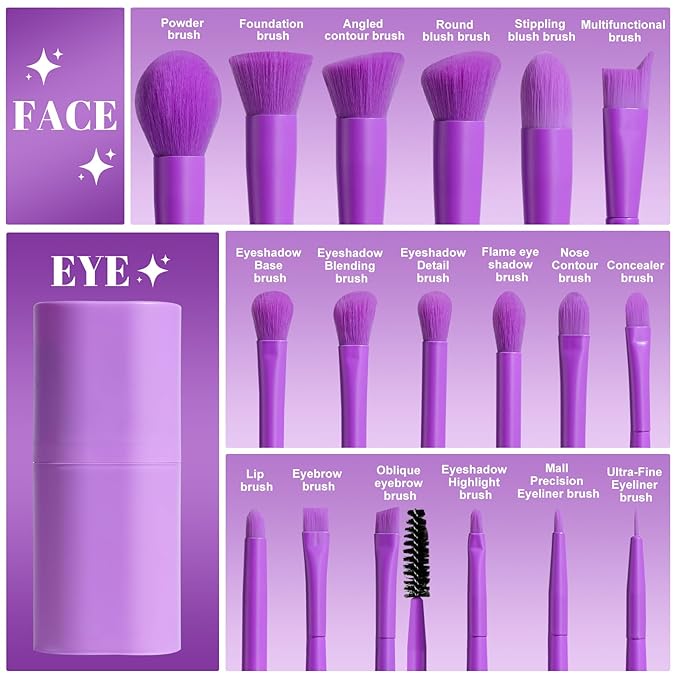 BS-MALL Makeup Brush Set 18 Pcs Premium Synthetic Foundation Powder Concealers Eye shadows Blush Makeup Brushes with Case (Purple)