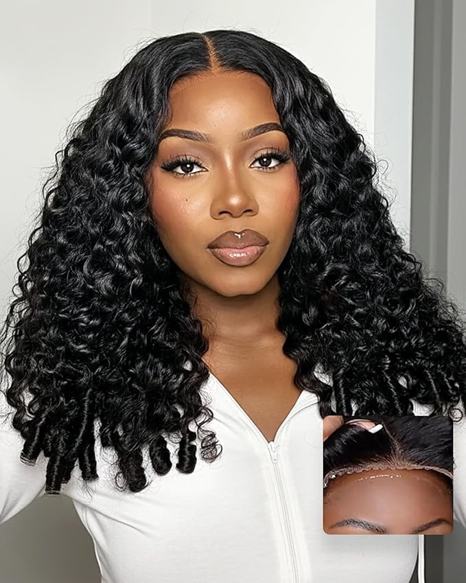 Burmese Curly Glueless Wigs Human Hair Pre plucked Pre Cut, 6x4 HD Lace Front Wear and Go Glueless Wig Water Wave Curl for Women 180% Density 20 inch