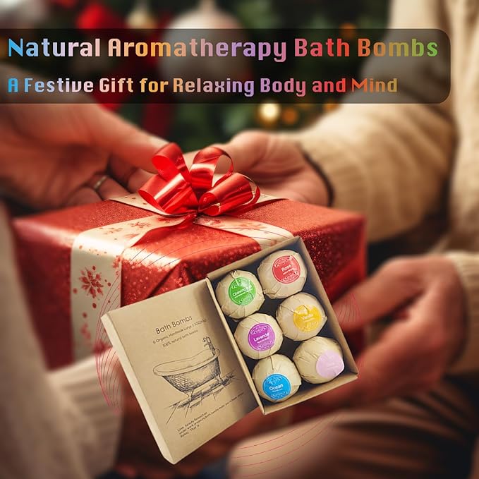 WYNK Bath Bombs Gift Set 6 Pack - Individually Wrapped Fizzy Bath Bombs with Floral Scent & Shea Butter for Soft Skin, Non-Staining Relaxing Aromatherapy Spa Bath