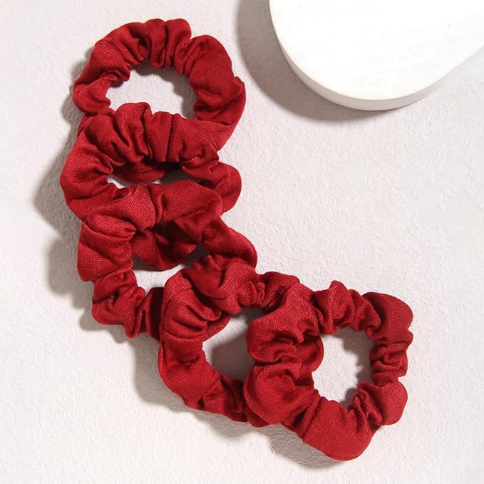 Pack of 12 Cotton Hair Scrunchies Single Jersey Solid Color Ponytail Holders Hair Ties for Girl (Burgundy)