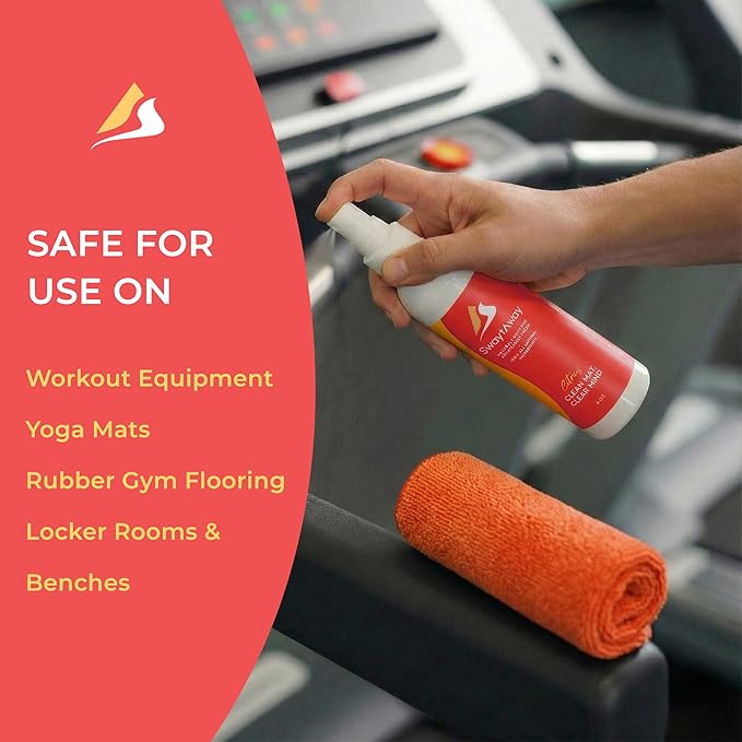 SwaytAway Fitness Mat Mist – 4oz Travel Size Yoga Mat Spray with Towel - (Pack of 2) – Aromatherapy-Inspired Citrus and Eucalyptus Blend – Plant-Based, No Rinse, Refreshes & Deodorizes