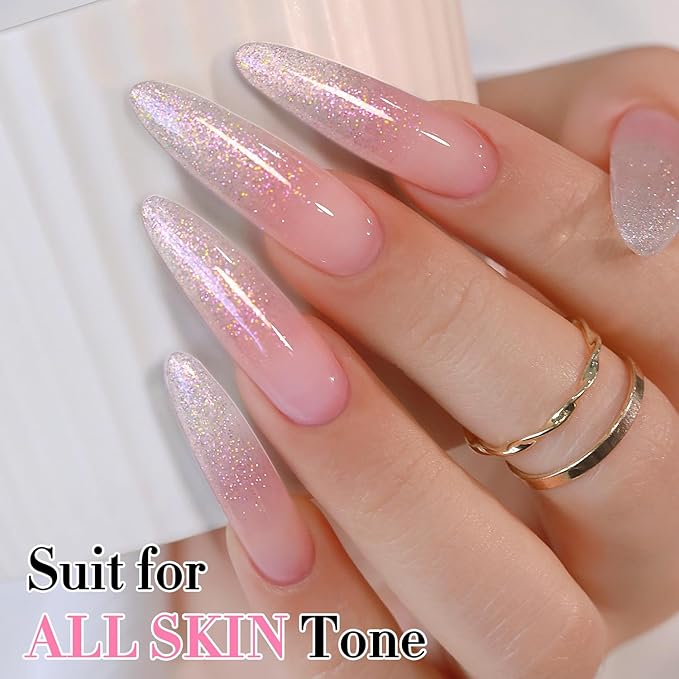 Double Rhythm 15ML Glitter Gel Polish Shimmer Reflective Holographic Color Magnetic for Nail Art Salon DIY at Home (Pink-B1153)