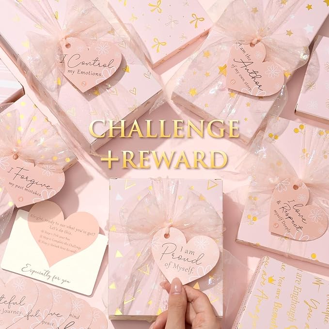 Teen Girl Gifts Trendy Stuff, 10 Positive Affirmation Cards & Empowering Challenges to Unlock 10 Wrapped Makeup Gift Set Motivational Birthday Valentines Day Gift Basket for Tween & Teenage Girls