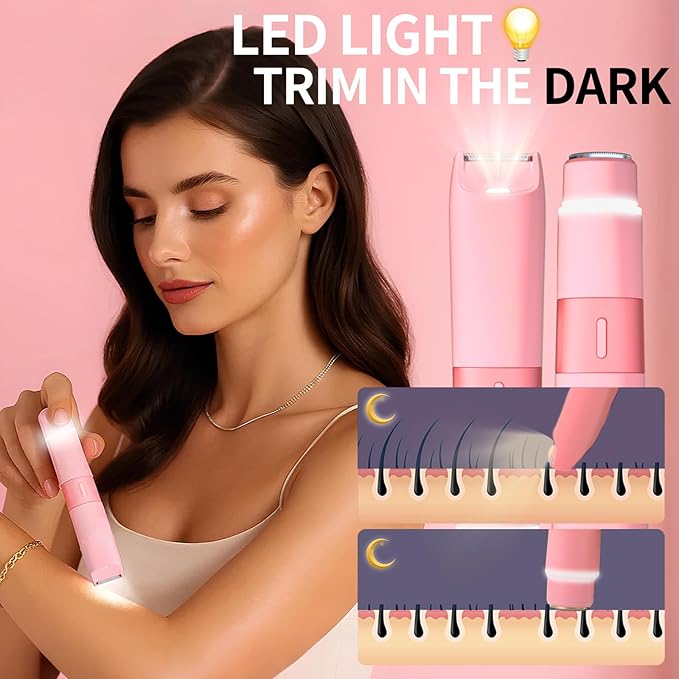 Bikini Trimmer for Women - 2 in 1 Painless Electric Razors for Women, IPX7 Waterproof Rechargeable LED Dual Head Electric Shaver for Lady Bikini Underarm, Body, Leg, Face Hair Remove (Pink)