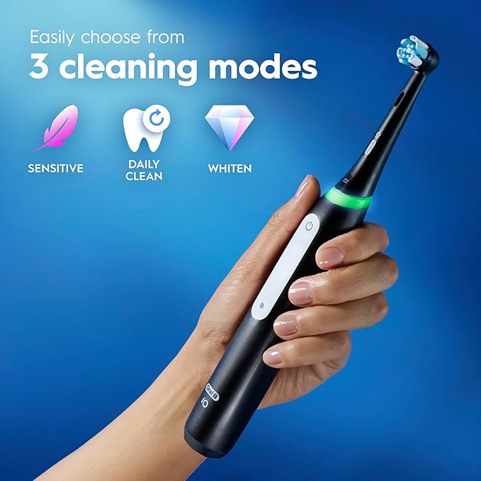 Oral-B iO Deep Clean Rechargeable Electric Powered Toothbrush, Icy Blue with iO Series 3 Limited, 2 Brush Heads and Travel Case - Pressure Sensor to Protect Gums - 3 Cleaning Settings - 2 Minute Timer