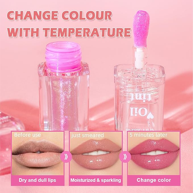 Plumping Lip Oil Tint,Moisturizing Transparent Color Changing Lip Plumping