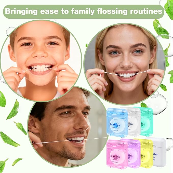 Dental Floss Bulk Travel,50m/55yd Floss in Bulk Mint Flavored Travel Dental Floss Waxed Oral Care for Adults Homeless Teeth Giveaways Kids Patients (7 Colors,Pack of 70)