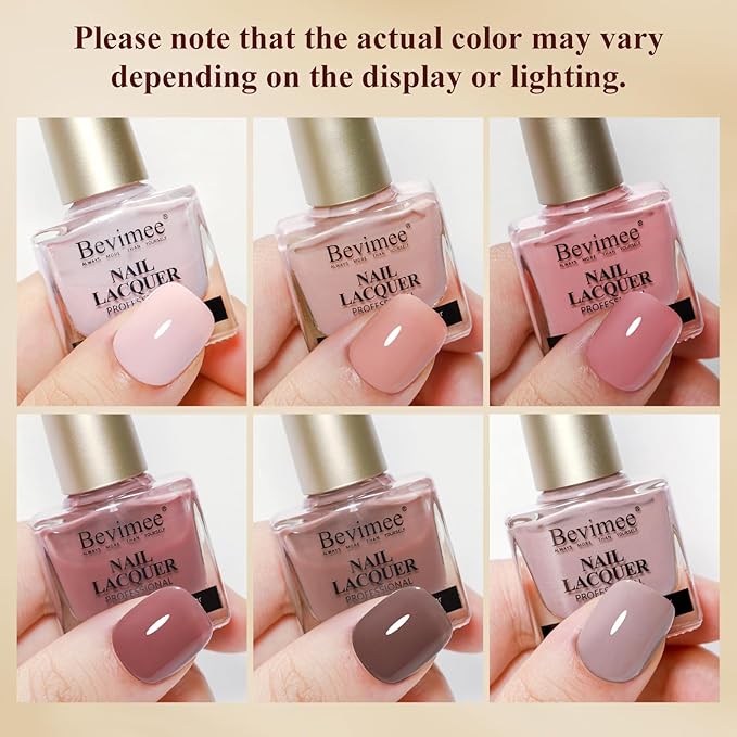 Quick Dry Nail Polish Set 6 Colors Vegan Nail Lacquer Pink Nude Dark Brown Air Dry Glitter Fingernail Polish Neutral Color Non Gel DIY Salon Valentine's Day Gift for Women