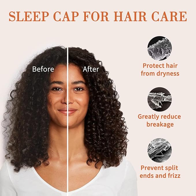 Fittia Satin Hair Bonnet for Sleeping, Silky No Frizzy for Curls Care, Adjustable Strap for Non-Slip, Dreadlocks Cap for Women&Men Orange