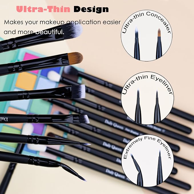 Daily Queen 29pcs Black Professional Makeup Brush Set Kabuki Powder Concealers Eye shadows Blush Eyeliner Eyebrow Contour Eye blending Brushes (29pcs brush)