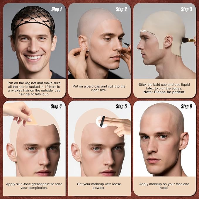Halloween Bald SFX Makeup Set - Elastic Latex Bald Caps for Women & Men, Halloween Cosplay SFX Makeup Kit with Complete Bald Cap for Adults, Costume Party &Stage Shows, Theater, Cosplay