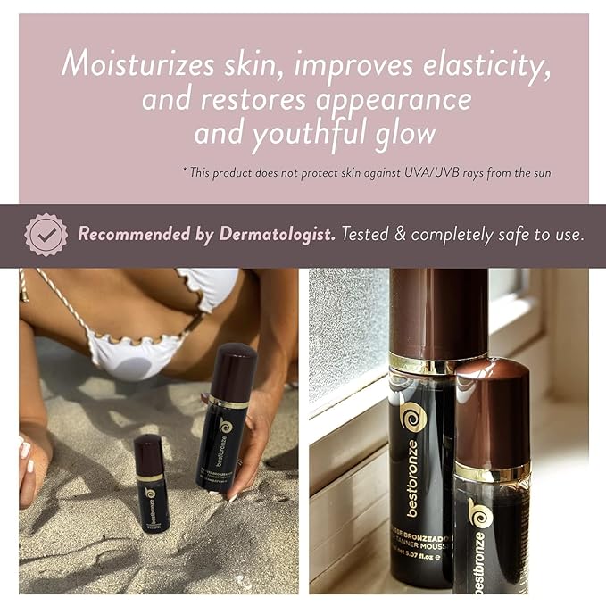 Best Bronze Tinted Travel Self Tanner Mousse - Sunless Tanner Foam for Customizable Light, Medium & Dark Tan - Vegan Tanning Mousse & Travel Size Self Tanner (1.7 Fl Oz)