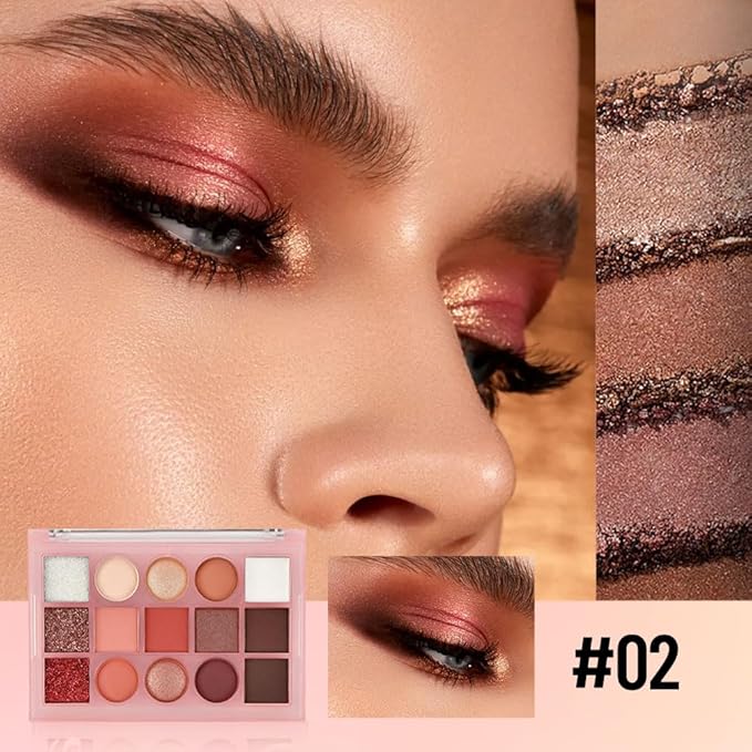 15 Color Neutral Nude Eyeshadow Palette Makeup – High Pigment Waterproof Matte & Shimmer Eyeshadow Palette, Long-Lasting Blendable, Pink, Brown, Rose Gold, Glitter Eye Makeup (02#, 1 Count)