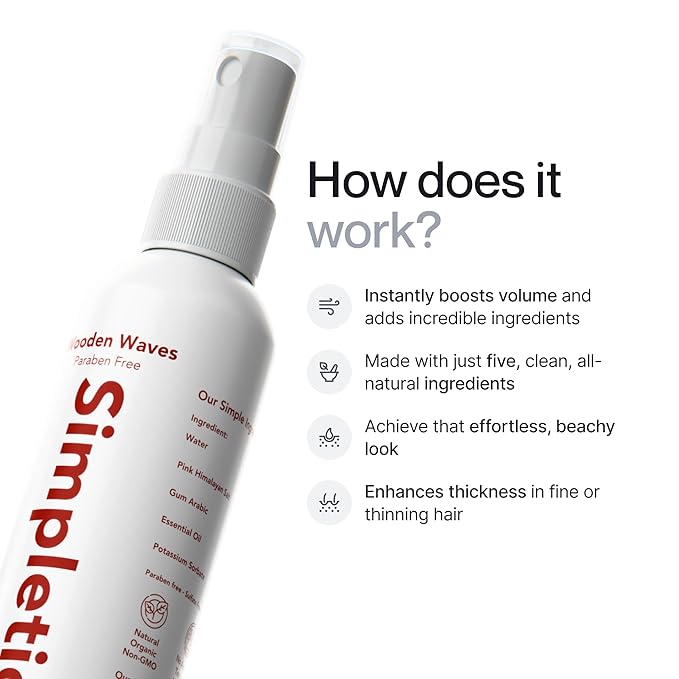 Simpletics Himalayan Sea Salt Spray for Straight & Wavy Hair - All Natural, 5 Ingredient, Texturizing & Volumizing Product - Vanilla Scented - Adds Volume, Texture, Beach Look to Men & Women, 2 Pack