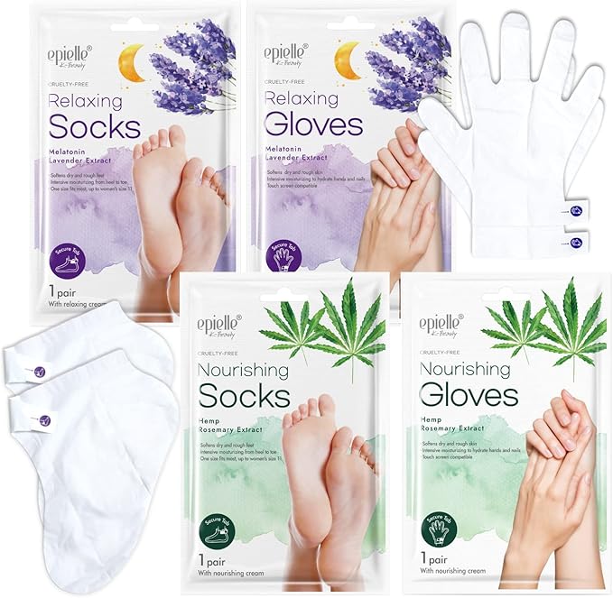 Epielle Relaxing and Nourishing Socks and Gloves 12 Pairs, Moisturizing Cream & Lotion with Lavender & Rosemary Extract, Spa Gifts, Mother's Day Gifts, Teacher's Appreciation