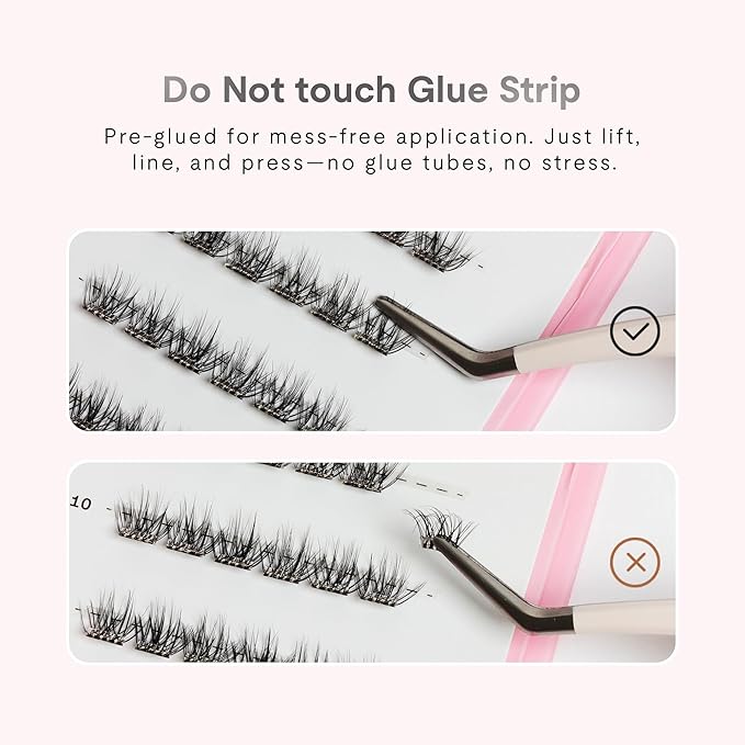 Silly George PopOn Lash 84 Cluster Pre-Glued Featherlight Bionic Silk 5 to 10 Day Wear Press-On Lash Bundle with 60 Pack MultiLength Plus 24 Pack Single Size Black Rosy 10mm