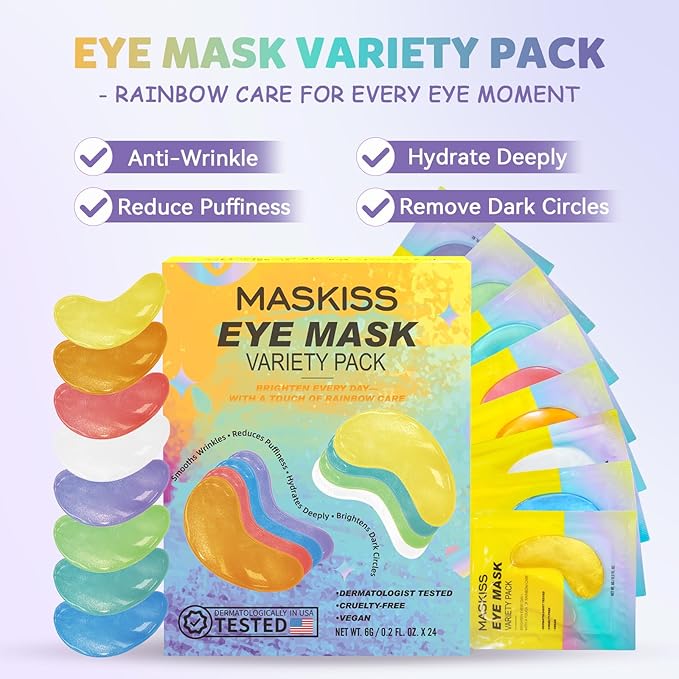 Maskiss Under Eye Patches Variety Pack (8 Pairs), Stocking Stuffers for Women, Eye Masks for Dark Circles Puffy Eyes With 8 Colors (1 Pairs/Color), Vegan Skin Care Gifts for Teen Girls