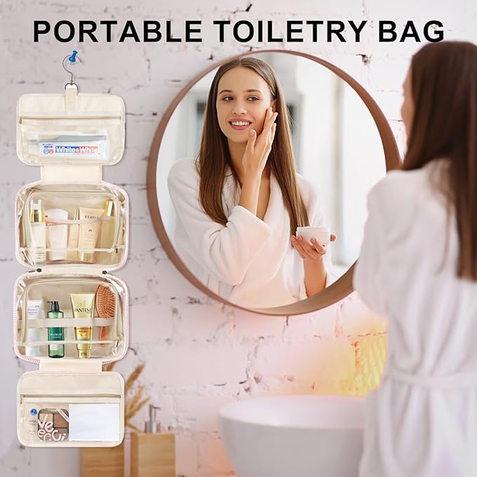 TOPEAST Hanging Toiletry Bag for Women - Travel Toiletry Bag Makeup Bag, Portable Toiletries Cosmetic Bag, Airplane Travel Essentials - Letter W, Purple