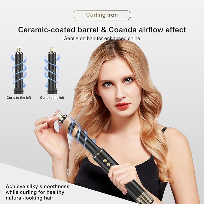5 in 1 Hair Styler & Hair Dryer Brush, Upgrade Multi Blow Dryer Brush, Detachable Hot Air Brush Negative Ion Curling Brush Iron, Salon-Perfect Curls for All Hair Types