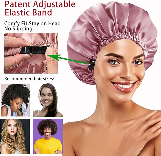 Satin Bonnet 2Pcs Silk Bonnet Hair Bonnets For Sleeping Silky Soft Sleep Cap Womens Night Curly Natural Hair Caps