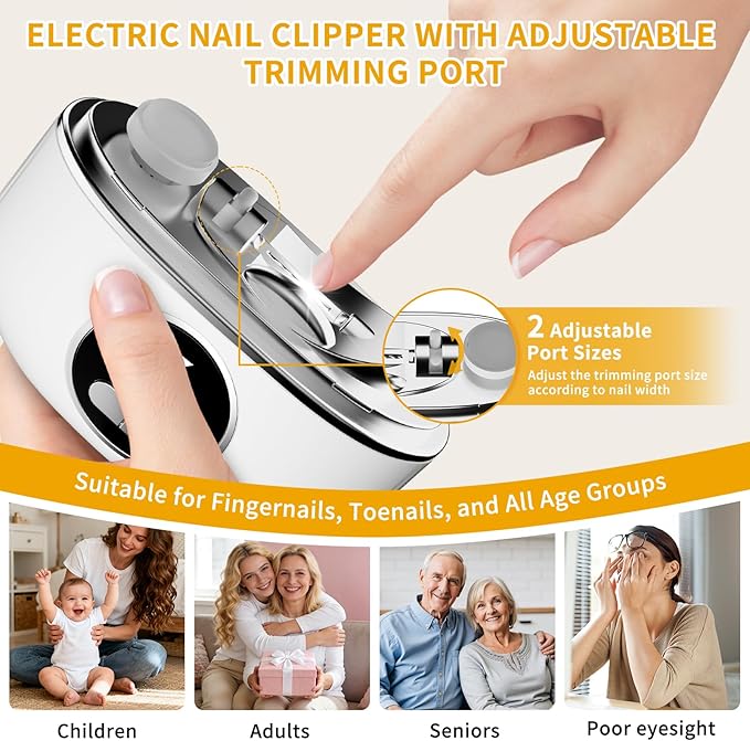 2026 Upgraded 3-in-1 Electric Nail Clipper,Rechargeable Electric Nail File & Toenails, 6 Speeds with LED Light & Nail Debris Storage,Suitable for Children,Adults,Seniors to use Electric Nail Trimmer