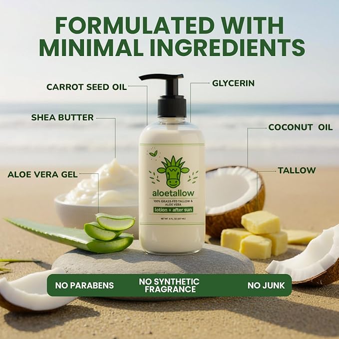 AloeTallow Daily Body Lotion for Dry & Sensitive Skin – Grass Fed Tallow & Aloe Vera Moisturizer for Face & Body – Non-Toxic, Deep Hydration, After Sun Care
