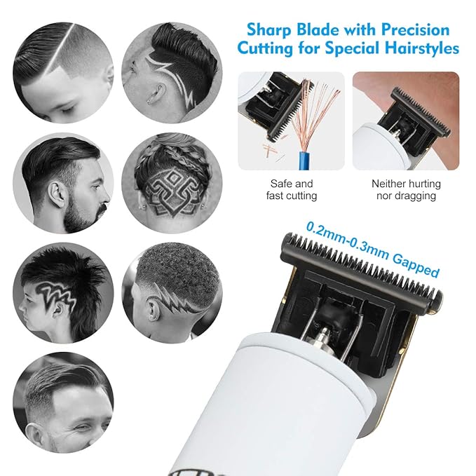 BESTBOMG Electric Clippers Barber Grooming Kit Rechargeable Cordless Close Cutting T-Blade Trimmer Hair Clippers for Men Zero Gapped Detail Beard Shaver