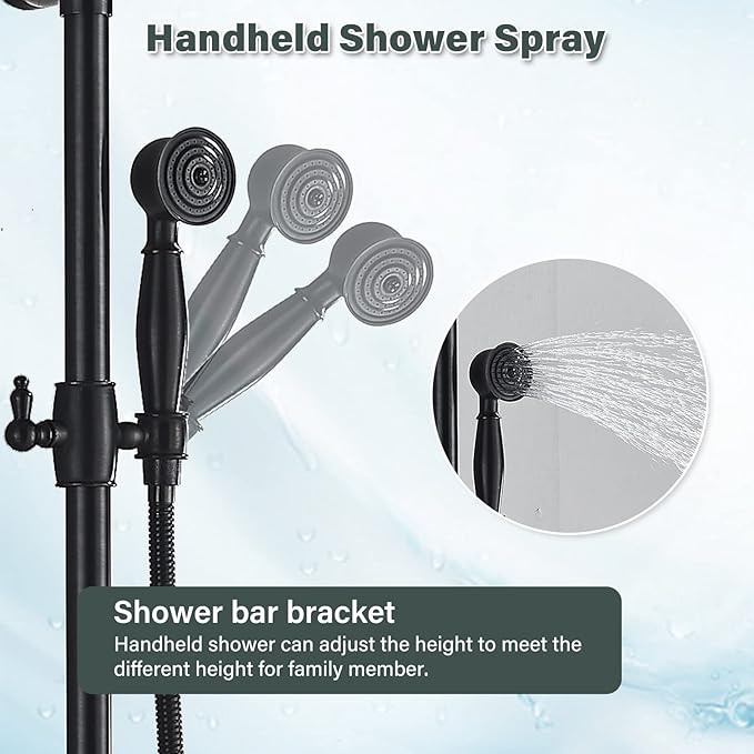 NeierThodore Oil Rubbed Bronze Shower Faucet Set Complete Shower System 8 Rain Shower 2 Cross Knobs Wall Mounted Mixer Bathroom Shower Tub Tap Bathroom Fixtures Wall Mount