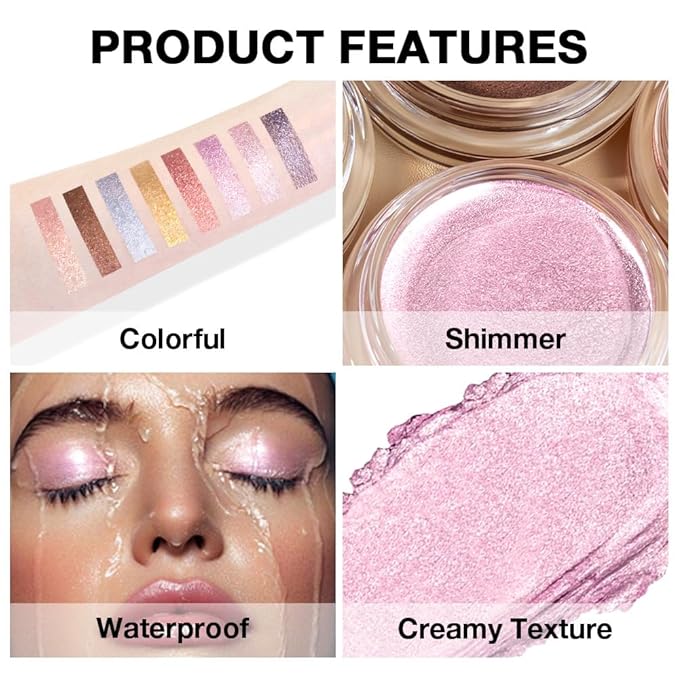 Pink Pearl Sheen Cream Shimmer Eyeshadow – Pink Glitter Eye Shadow Pot, Brightening High Pigment Shade, Waterproof Long-Lasting Crease-Proof Single Eyeshadow for Natural & Highlight Eye Makeup 3
