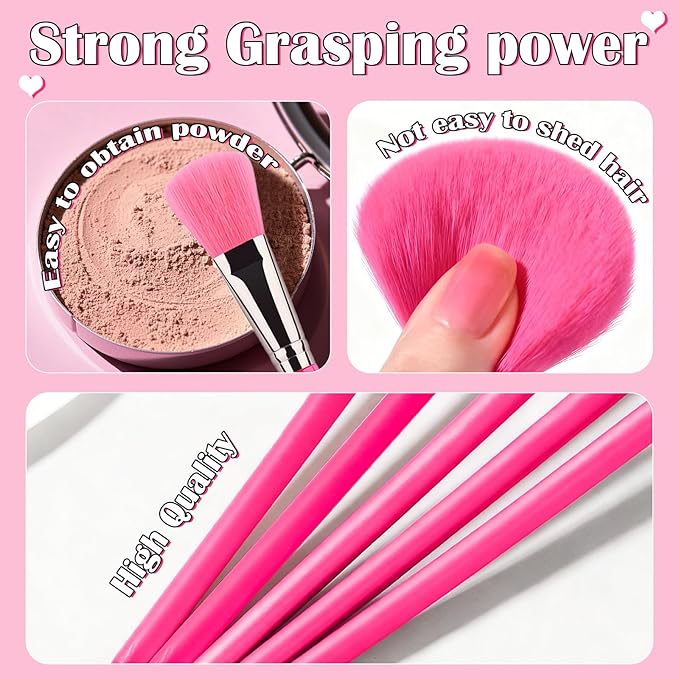 GZIXBDA Makeup Brush Set, 43Pcs Makeup Tool Set Premium Synthetic Foundation Concealers Powder Eye Shadows Makeup Brushes Kit for for Beginner Professional, Rose Pink