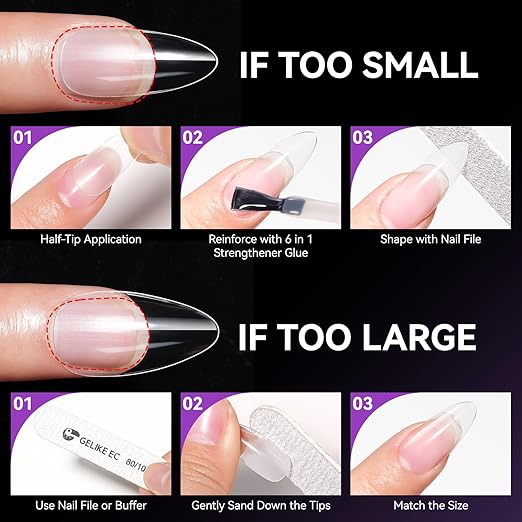 Gelike EC Extra Short Soft Gel Nail Tips Kit for Soak Off Nail Extensions,Full Cover,Square Shaped,Pre-buff PMMA Resin,Clear Ultra-Thin Design,12 Sizes,240 Pieces