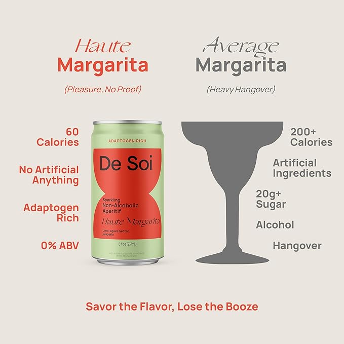 De Soi Haute Spritz Set Mocktails NA Drinks 12 pack - Adaptogen Drink, Sparkling Drink with Calming Botanicals, Mocktail Drinks, Gluten Free, No Artificial Flavors - Haute Margarita + Spritz Italiano)
