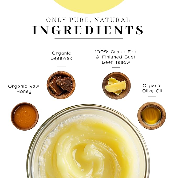 Vanman's Tallow and Honey Balm With No Added Scent - Beef Tallow Face Moisturizer with Grass-Fed/Finished Beef Tallow for Skin, Organic Raw Honey and Beeswax, Cold Pressed Olive Oil - 2 oz