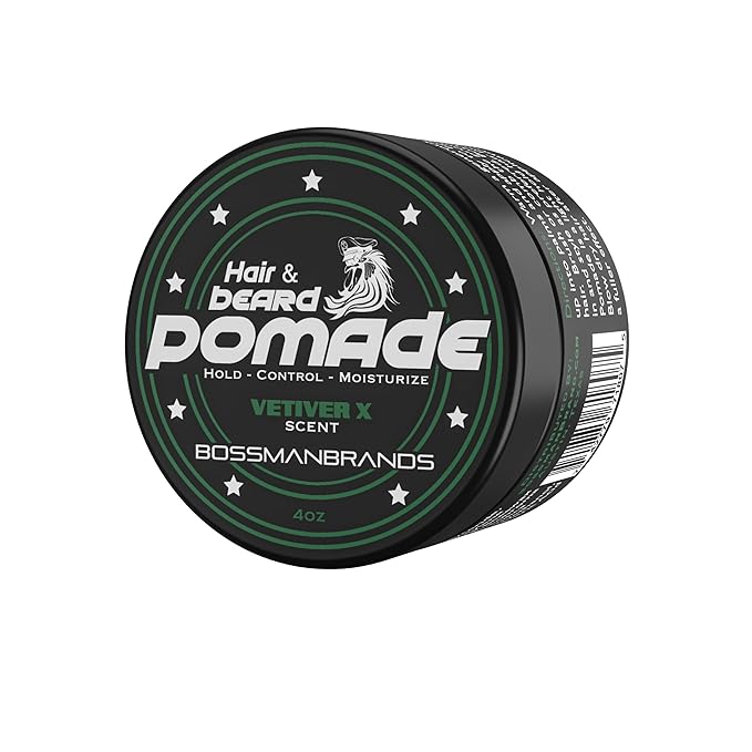 Bossman Natural Hair & Beard Pomade for Men (Vetiver X Scent) – Medium Hold & Moisturizing for Hair, Beard & Mustache Styling – Made in USA