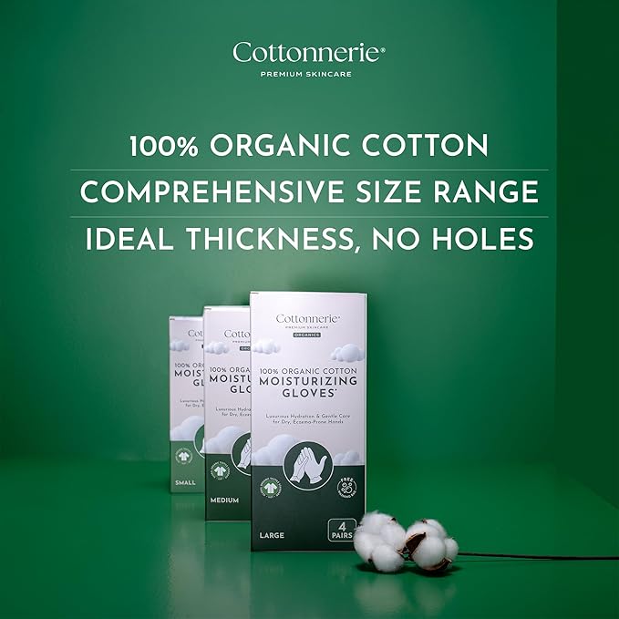 4 Pairs Cottonnerie Organic Cotton Gloves for Dry Hands Sleeping, Moisturizing Gloves Overnight, Hand Moisturizer Gloves, Moisture Gloves for Dry Hands Overnight, Sleeping Gloves, Medium