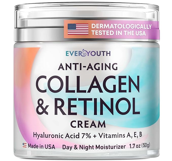 Collagen Cream for Face, Anti Aging Facial Moisturizer for Women with Hyaluronic Acid, Vitamin A, Vitamin E, Made in USA, Anti Wrinkle Face Cream, Neck Creams for Tightening and Firming, 1.7oz