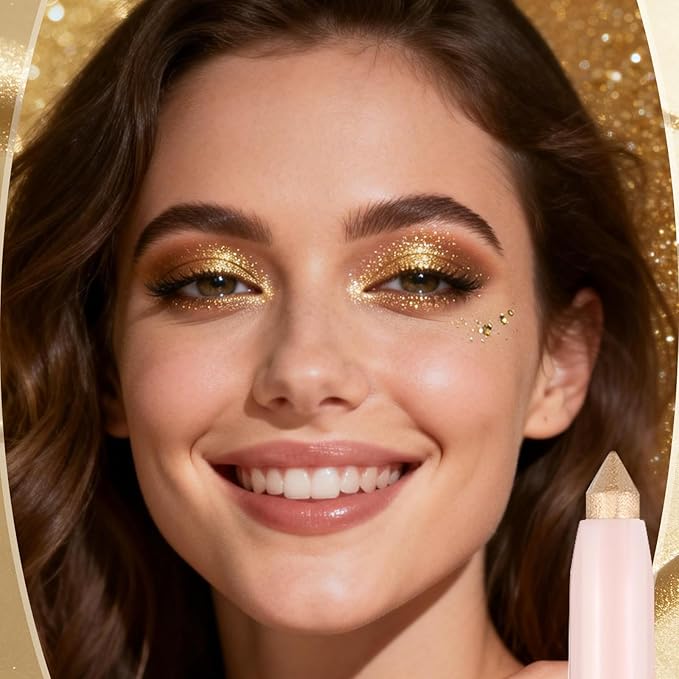 2in1 Cream Eye Shadow Brightener Sticks for Eyes, Neutral Highlighter High Pigmented Makeup with Blending Brush Built-in Sharpener, Long Lasting Eye Makeup sombras en crema para ojos #Diamond Gold