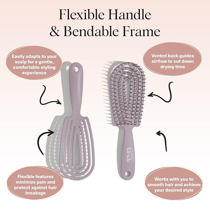 Kitsch Detangler Brush – Flexible Curly Hair Brush for Women, Men & Kids | Detangling Hairbrush with Bendable Frame and Ultra-Smooth Bristles for Wet or Dry Strands - Soft Violet