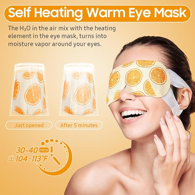 BeHoomi 30Packs Steam Eye Mask, Heated Eye Mask Warm Compress for Eyes, Self Heating Disposable Steam Mask for Home Sleep, Spa, Travel Essentials & Relaxation Gifts, Stocking Stuffers (Sweet Orange)