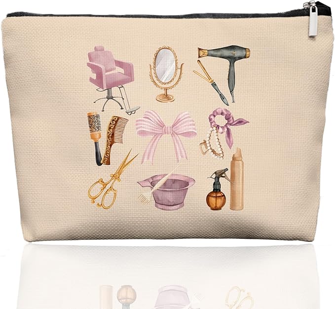 EKGJW Hairstylist Gifts Women Makeup Bag, Cute Cosmetic Pouch for Hairdressers & Cosmetology Students, Hair Salon Travel Organizer Bag for Teen Girls, Aesthetic Stylist Accessories, 7.5 x 10 in
