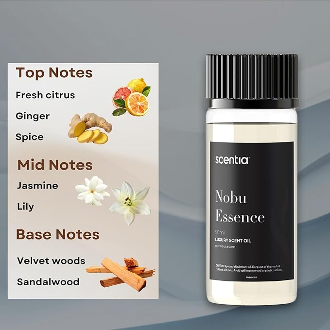 Scentia Fragrance Oil Collection Inspired by The Nobu Hotel Scent - 50 mL 1.69 fl oz - Fragrance Oil Blend Jasmine, Lilly, Sandalwood & Fresh Citrus for Ultrasonic & Cold Diffusers - Nobu Essence