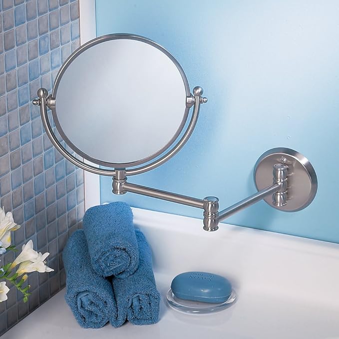 Gatco 1408 Wall Mount Mirror with 14-Inch Swing Arm Extents, Satin Nickel