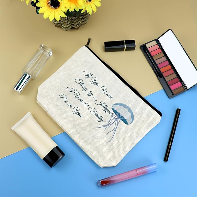 Funny Best Friends Friendship Gifts Jellyfish Lover Gifts Makeup Bag Cosmetic Bag for Women Christmas Graduation Birthday Gifts for Friend Bestie BFF Sister Gifts True Friends Gifts Travel Pouch