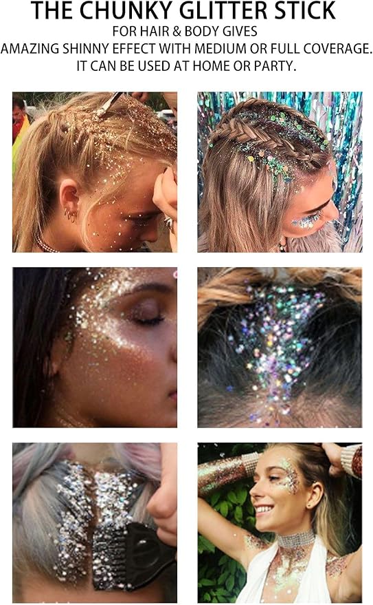 Face and Body Glitter Stick, Holographic Neon Accessories Outfit Singer Concert Sparkling Festival Rave Glitter Gel Makeup.(Orange& Black &Purple)